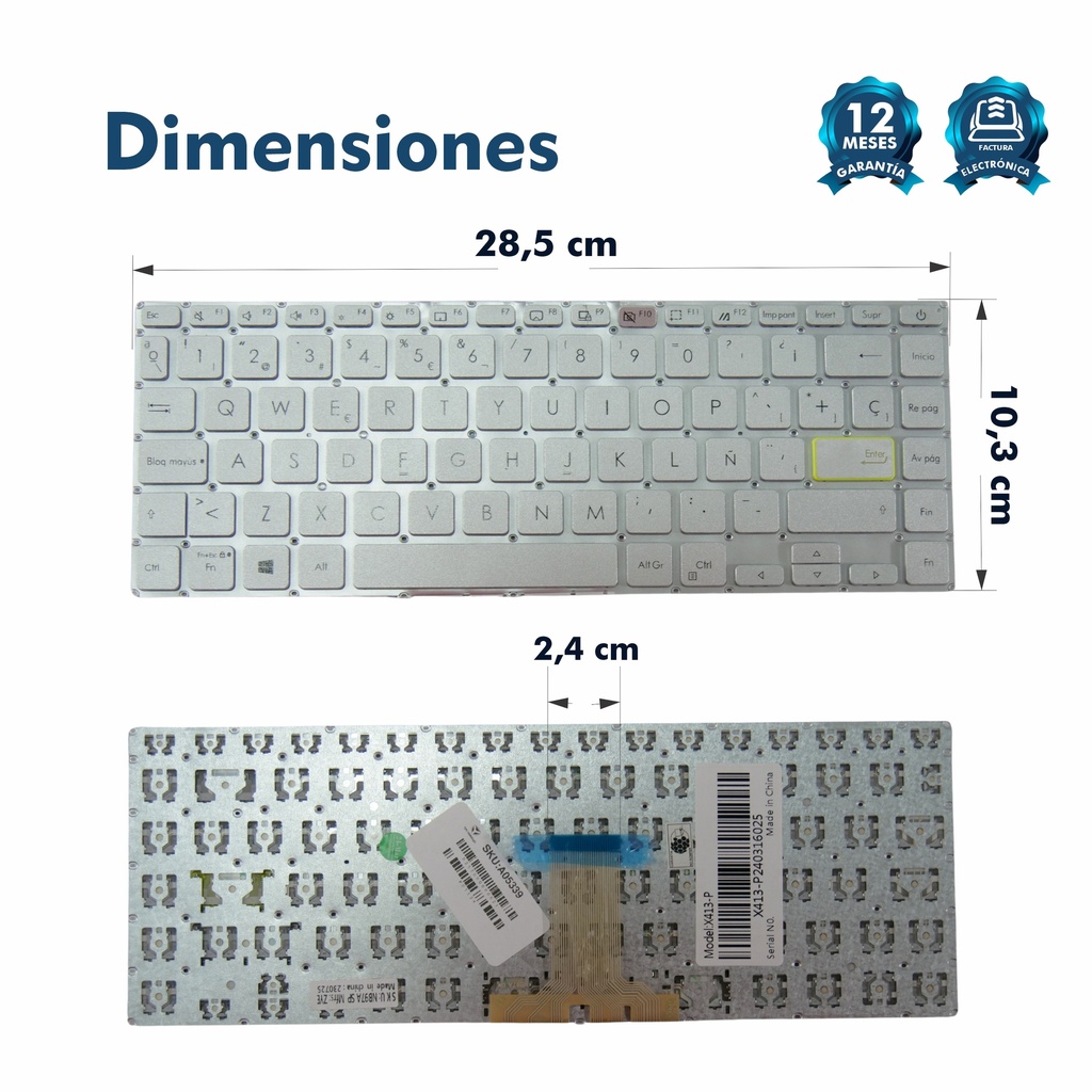 TECLADO ASUS X413 X421 E410 S433 VIVOBOOK S14 PLATEADO