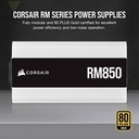FUENTE CORSAIR RM850, 850 vatios, certificado 80 Plus Gold Serie RM (2021), blanco,, modular  (OPEN BOX)