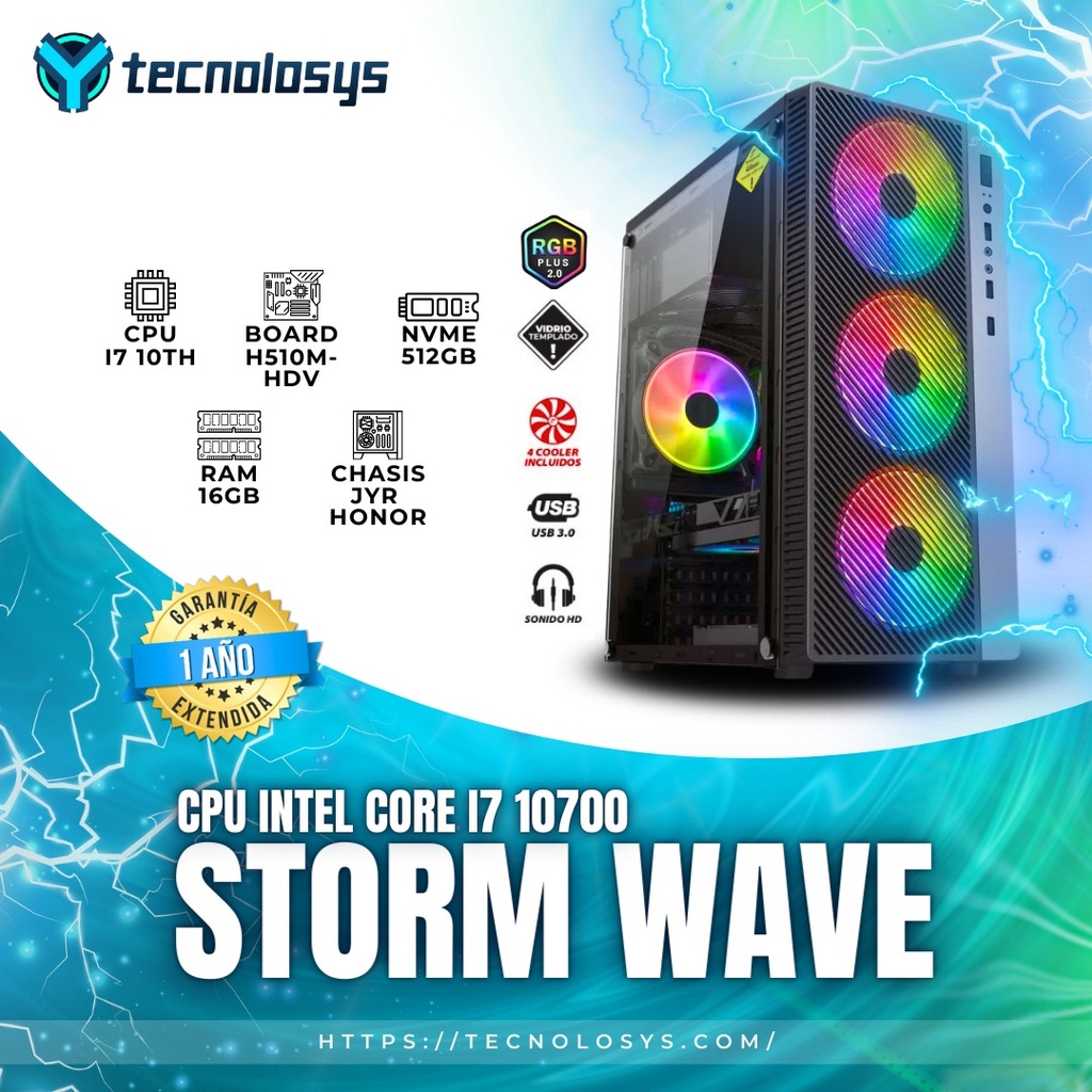 CPU JYR HONOR GAMER INTEL I7 10700 B.ASROCK H510M-HDV/M.2 DDR4 16GB 3200 M.2 NVME 512GB RGB 4 FAN CON VIDRIO