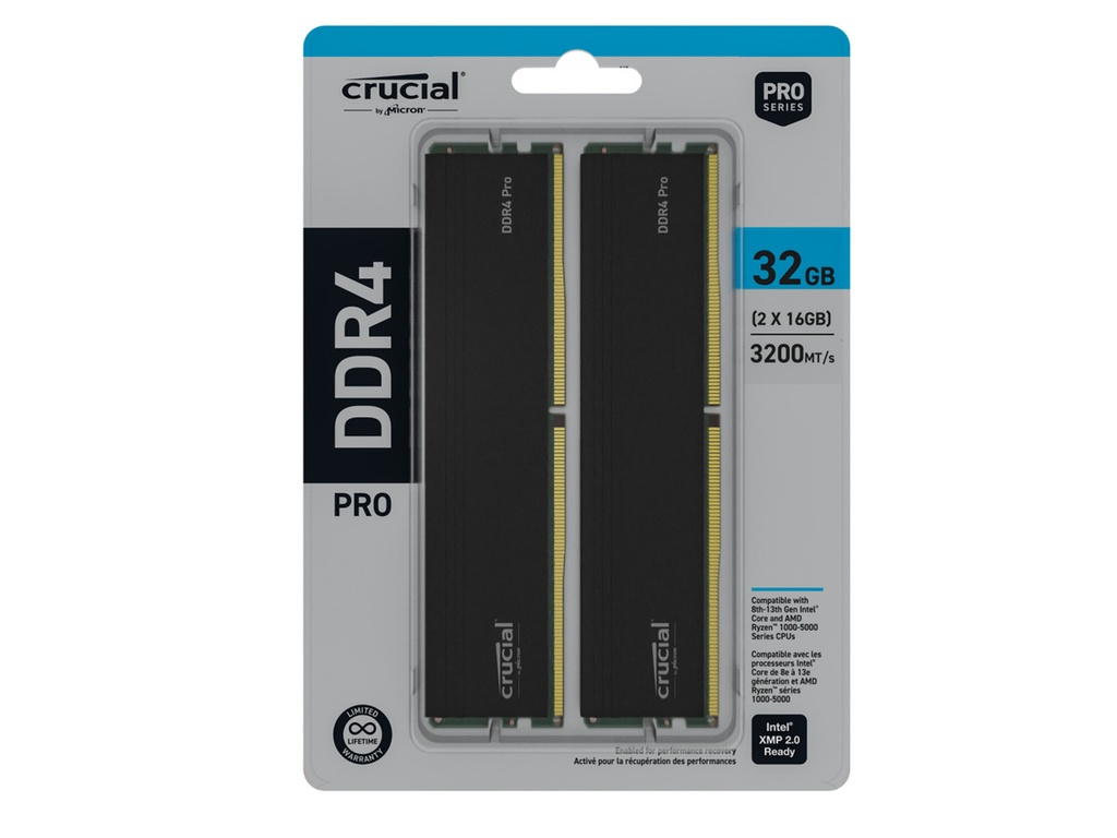 KIT MEMORIA RAM DDR4 32GB (2X16) 3200MHZ CRUCIAL PRO BLINDADA