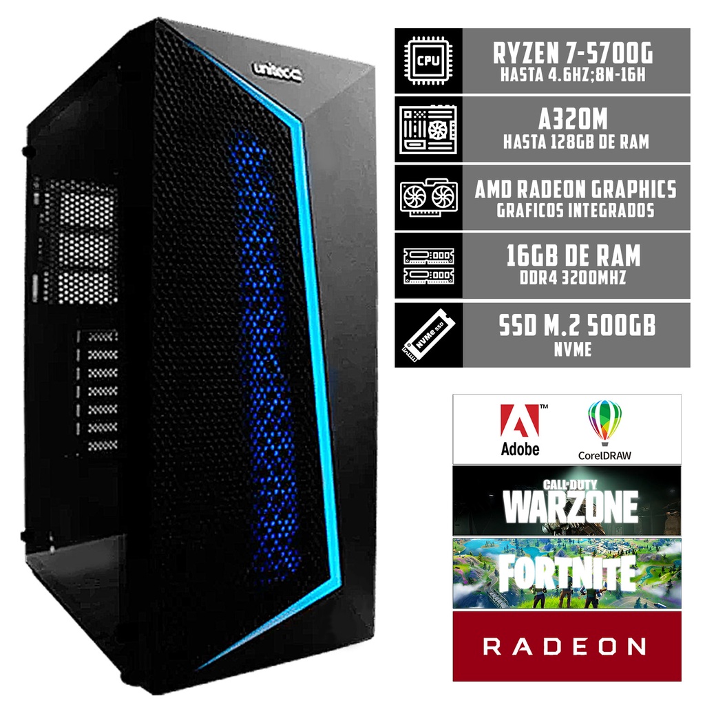 CPU UNITEC RYZEN 7 5700G 16GB DDR4 M.2 512G