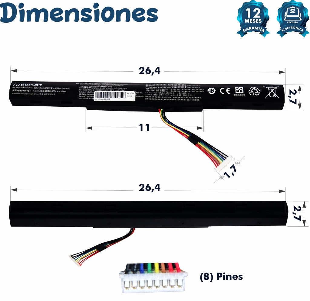 Bateria Acer Aspire E15 E5-475G /E5-476 /E5-575G  523G 14.8V AS16A5K