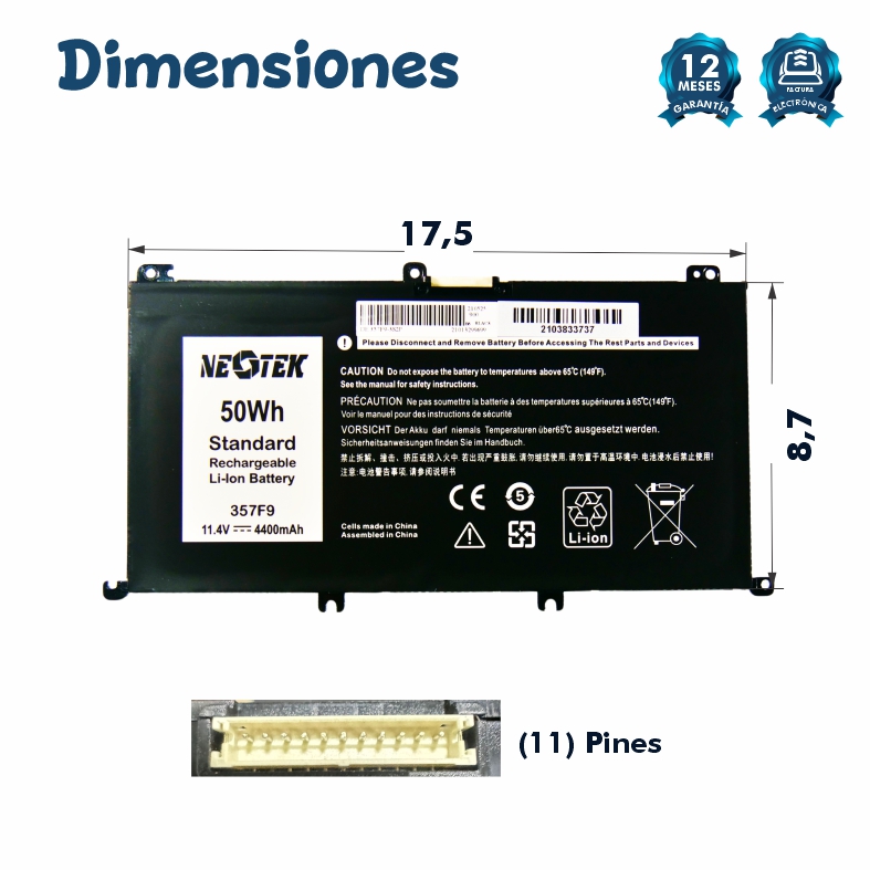 BATERIA DELL 357F9 Inspiron 15 5000 Gaming 5576 5577,15 7000 Gaming 7557 7559 7566 7567