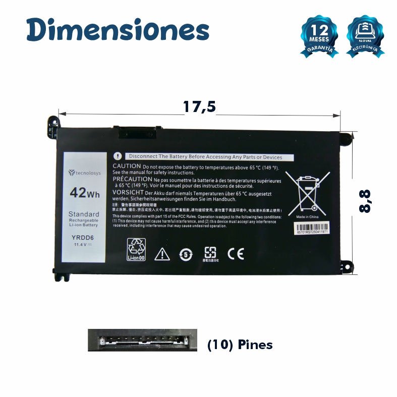 BATERIA DELL YRDD6 5481 5490 5481 5482 5485 5491 5493 5584 5593 5590 Vostro 5481 5581 5490 5590 0YRDD6 1VX1H 01VX1H