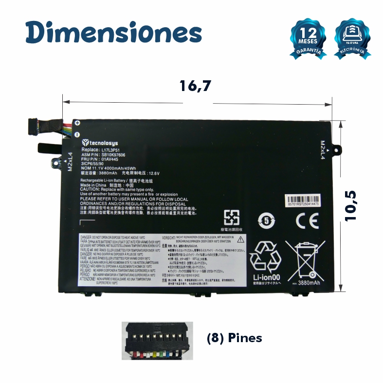 BATERIA LENOVO THINKPAD E480 E485 E495 E580 E585 E490 E590 R480 R580 E14 E15