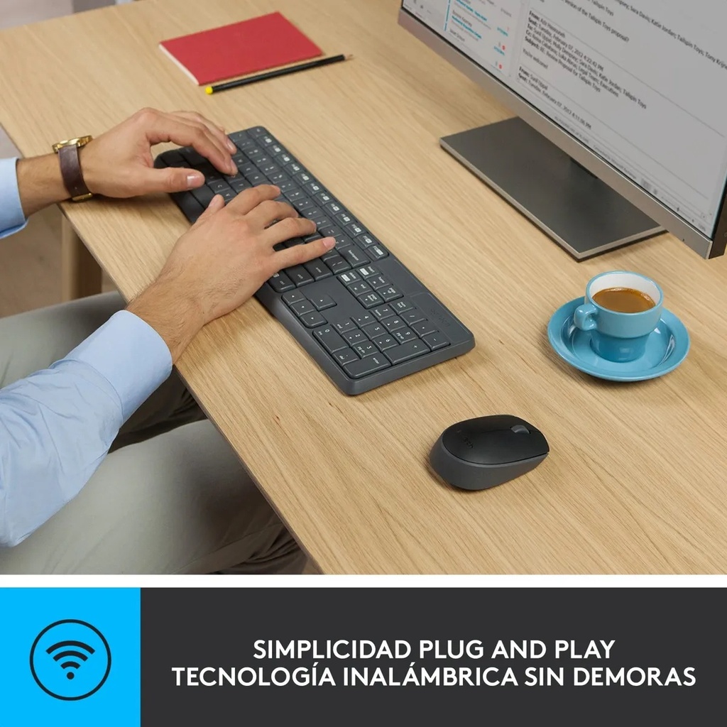 Combo Teclado y Mouse Logitech MK235 + Pad Mouse 80x30cm Negro