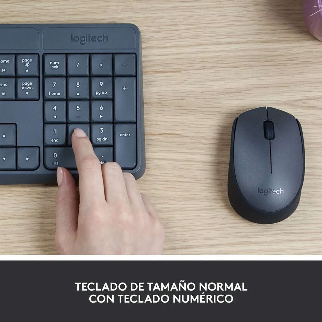 Combo Teclado y Mouse Logitech MK235 + Pad Mouse 80x30cm Negro