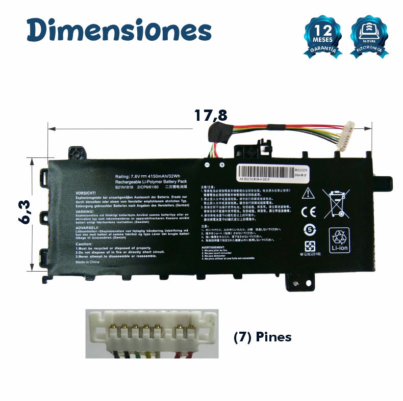 Batería Asus Vivobook X512DA F512FA F512DA-SH31 X512FA X512FB X512FL MODELO: B21N1818-1 B21N1818