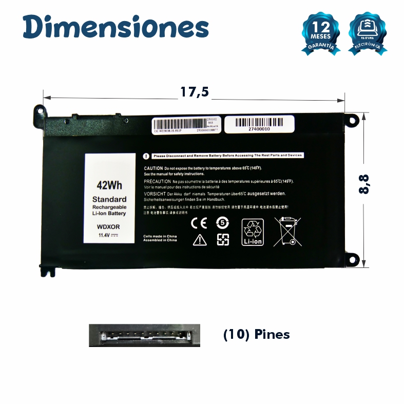 Batería DELL WDX0R T2JX4 p61f001 5565 5567 5568 5578 5378 5368 5379