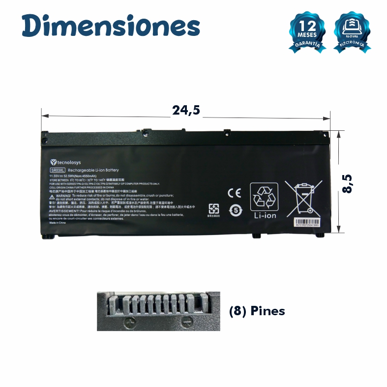 Batería HP  SR03 SR03XL 15-CX 15-CN 15-CB 15-DC 11.55V