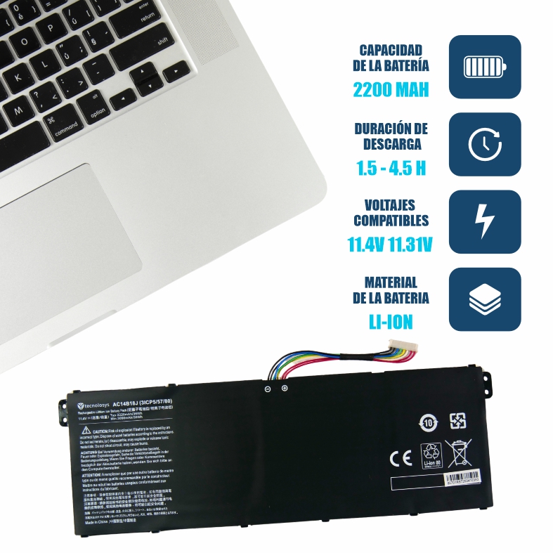 Batería Acer AC14B18J E3-111 E3-112-C30G V3-111 (11.4V-25WH)