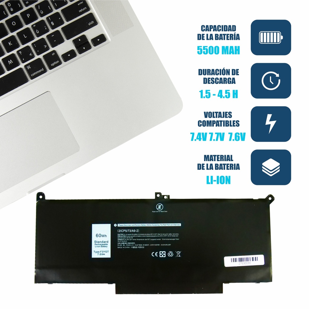 BATERIA DELL LATITUDE 7280 7480 F3YGT 7290 13 7380 7390 14 7000 7490