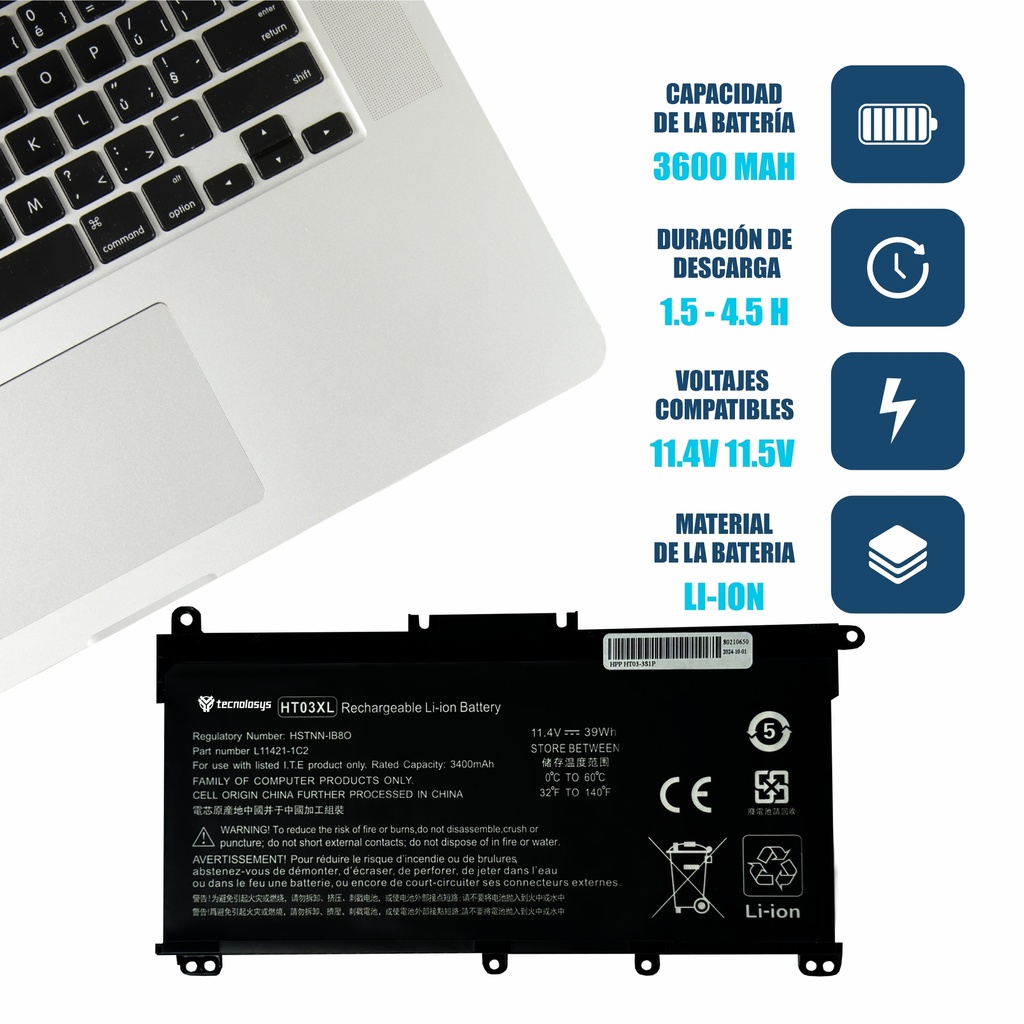 Batería Portatil Hp HT03XL HT03 TF03 TF03XL 240 G7 14-CK 14-CE0014TU