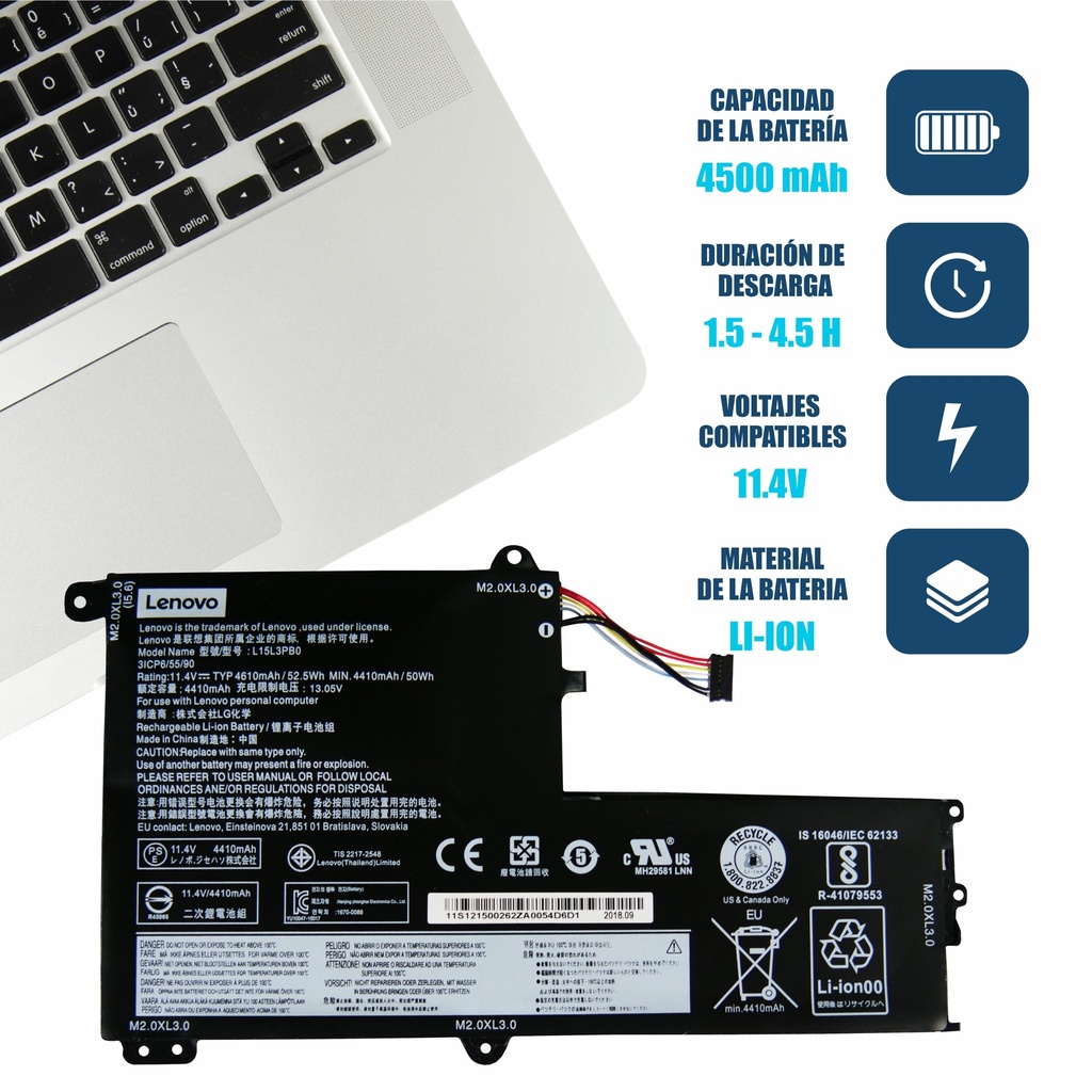 Batería Lenovo Ideapad 330S 330S-14IKB 320S-14IKB 330S-15ARR 330S-15AST 330S-15IKB VOLTAJE: 11.4 V y 11.6 V Y 11.7 TIPO C
