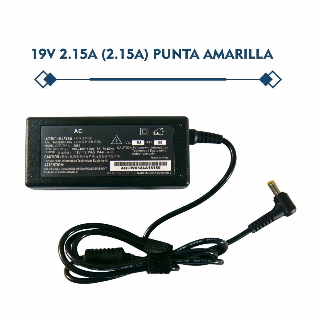 CARGADOR PORTATIL ACER MINI 19V 2.15 AMP 5.5*1.7MM HOMOLOGADO