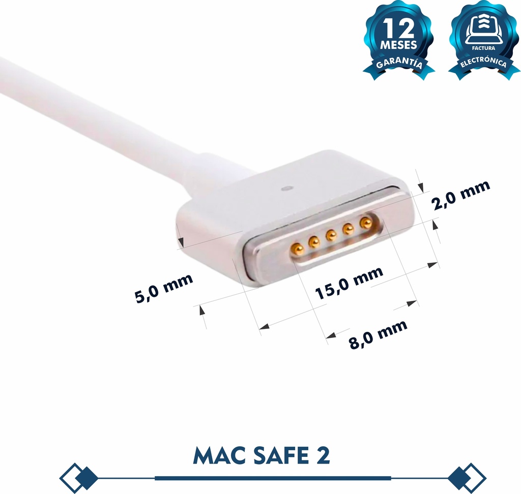 CARGADOR MAC APPLE 14.5V 3.1 AMP MAGSAFE 2 45W HOMOLOGADO