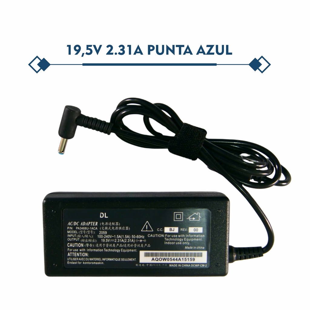 CARGADOR PORTATIL DELL 19.5V 2.31 AMP 4.5*3.0MM HOMOLOGADO