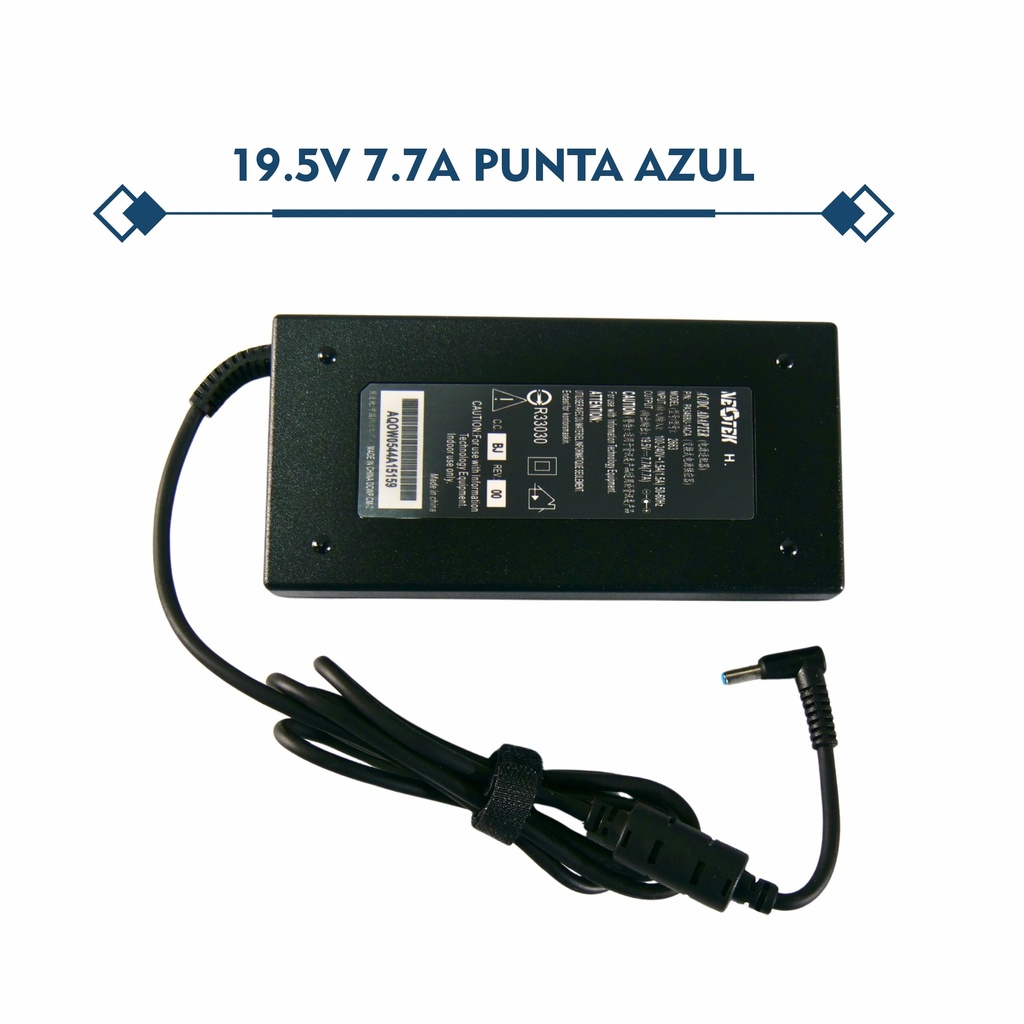 CARGADOR PORTATIL HP SPLIT PUNTA AZUL 19.5V 7.7AMP 4.5*3.0MM HOMOLOGADO