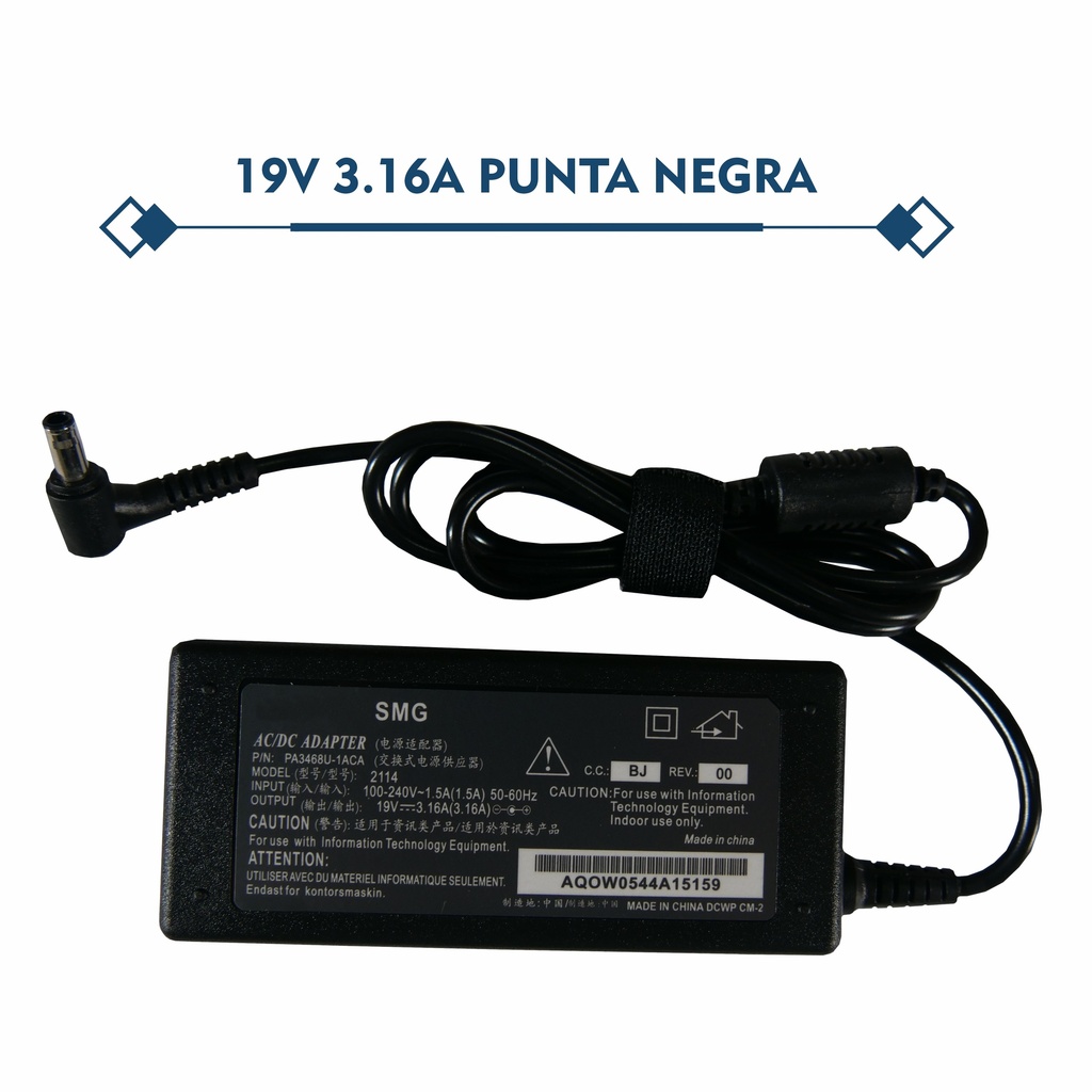 CARGADOR PORTATIL SAMSUNG 19V 3.16 AMP 5.5*3.0MM HOMOLOGADO