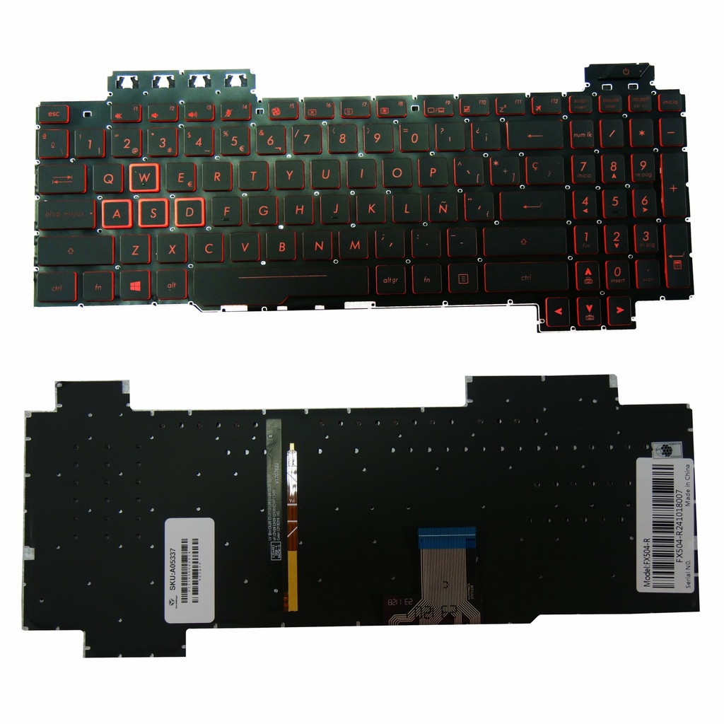 TECLADO ASUS TUF  Fx505 Fx504 Fx705 Fx80 Iluminado  SHIFT VERSION US LETRAS ROJAS RETROILUMINADO POWER KEY NUMERICO .