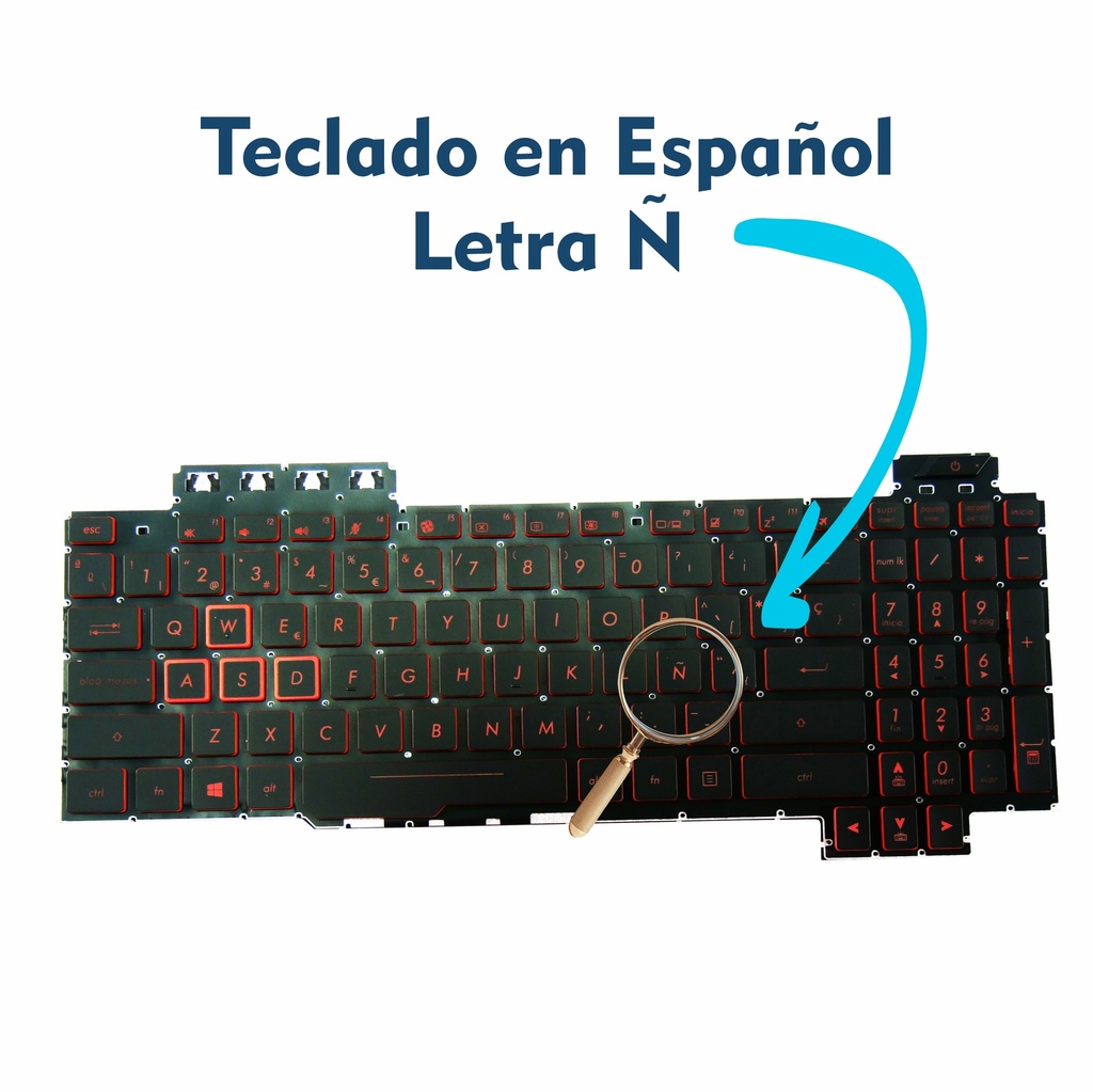 TECLADO ASUS TUF  Fx505 Fx504 Fx705 Fx80 Iluminado  SHIFT VERSION US LETRAS ROJAS RETROILUMINADO POWER KEY NUMERICO .