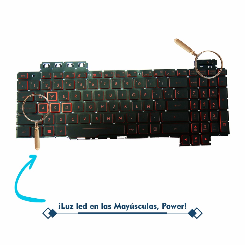 TECLADO ASUS TUF  Fx505 Fx504 Fx705 Fx80 Iluminado  SHIFT VERSION US LETRAS ROJAS RETROILUMINADO POWER KEY NUMERICO .