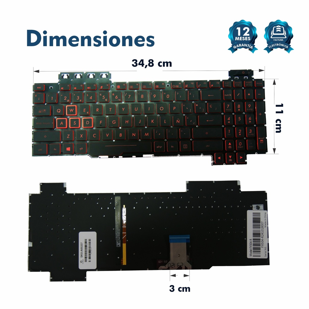 TECLADO ASUS TUF  Fx505 Fx504 Fx705 Fx80 Iluminado  SHIFT VERSION US LETRAS ROJAS RETROILUMINADO POWER KEY NUMERICO .