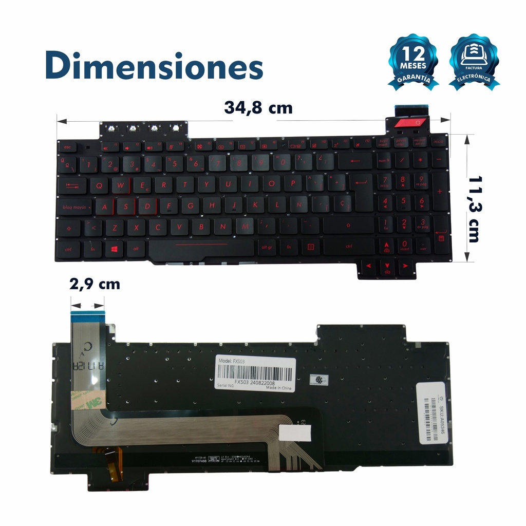 TECLADO ASUS TUF FX503V / FX503VD / FX503VD-WH51 / FX503VM / FX503VM-EH73 / FX63V / FX63VM / FX63VD TECLAS ROJAS