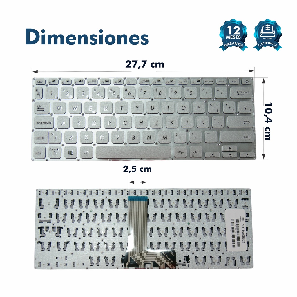 TECLADO ASUS X409 X415 PLATEADO