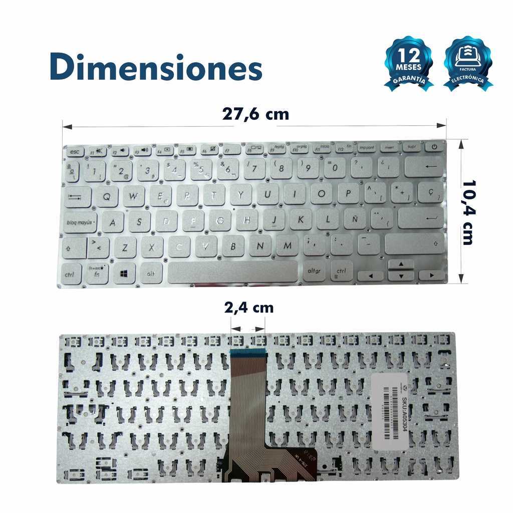 TECLADO ASUS X412 X412F X412FA X412U X412UB X412UA X412D X412 S412 D412 PLATEADO