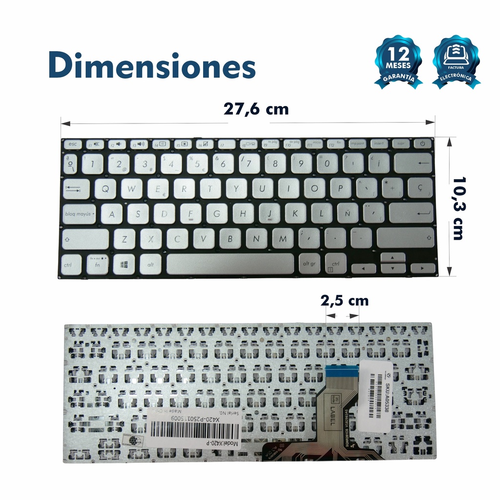 TECLADO ASUS X420 X420f X420u A420f A420 PLATEADO