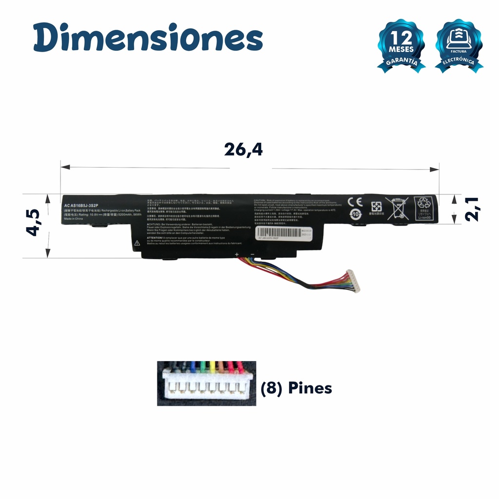 Batería Acer AS16B5J AS16B8J E5-575G 10.8V, 48 WH 4400mAh