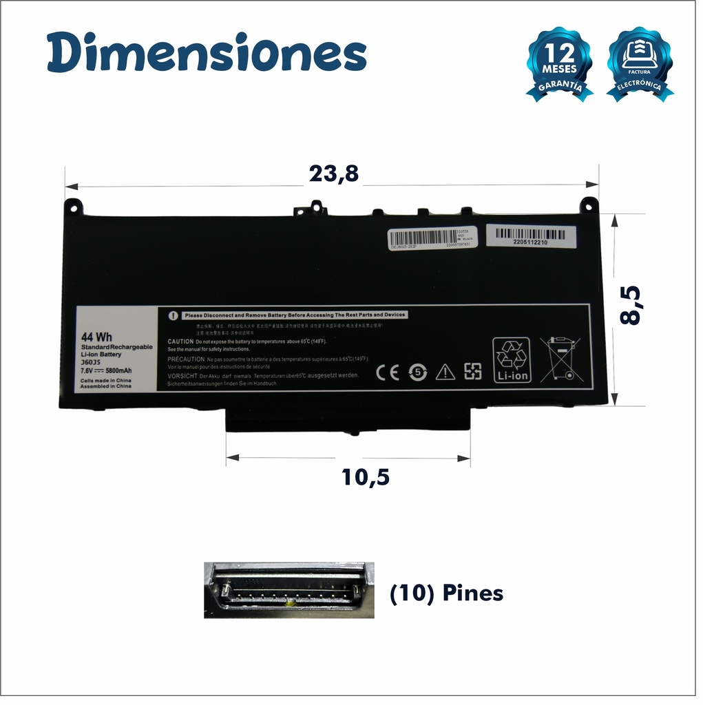 Batería Portátil Dell Latitude E7270 E7470 7.6v