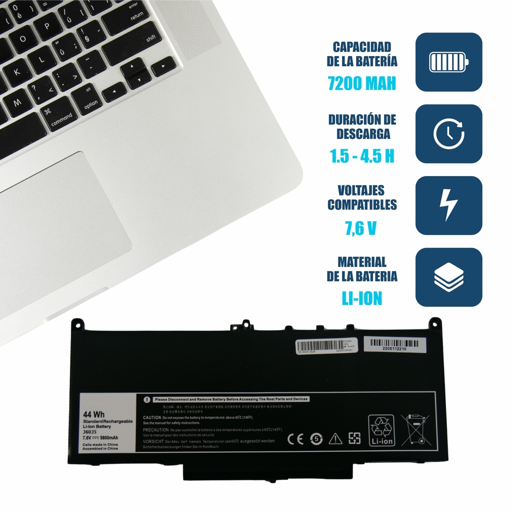 Batería Portátil Dell Latitude E7270 E7470 7.6v