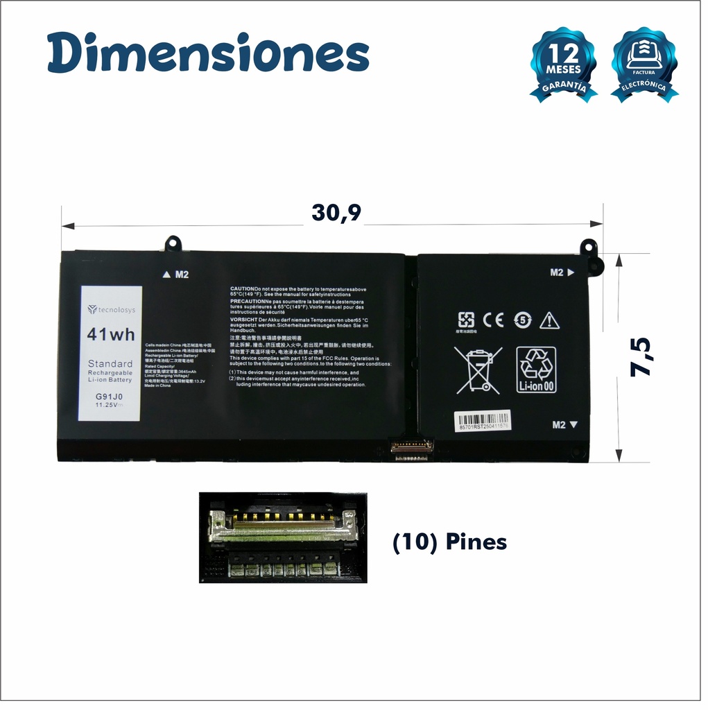 BATERIA DELL G91J0 41Wh para Dell Latitude 3420 3320 3330 3420 3430 3520 3530 Inspiron 3510 3511 3515 5310 5410 5418