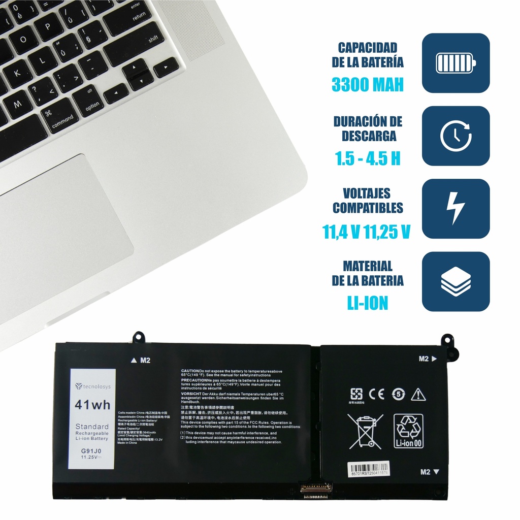 BATERIA DELL G91J0 41Wh para Dell Latitude 3420 3320 3330 3420 3430 3520 3530 Inspiron 3510 3511 3515 5310 5410 5418