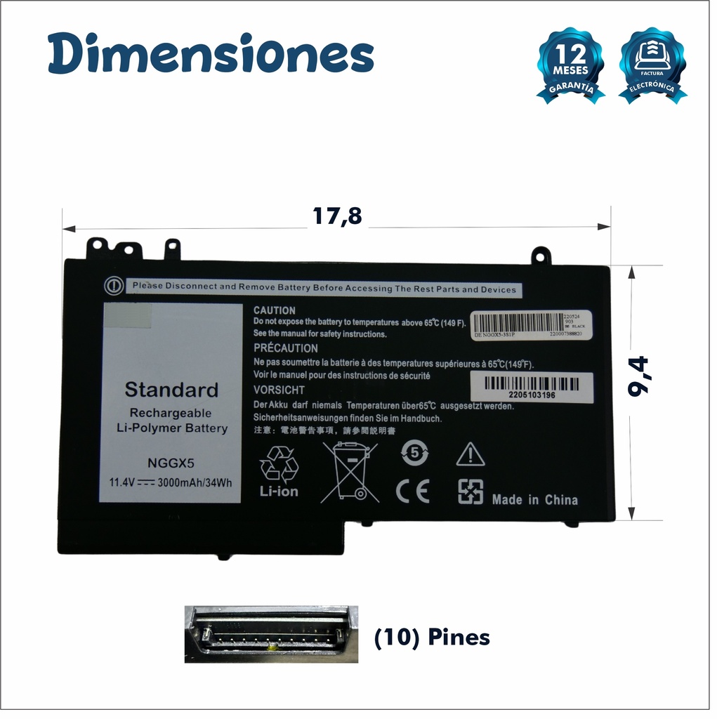 Batería Portátil Dell Latitude E5470 E5270 E5570 M3510 11,4V 47WH