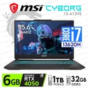 PORTATIL MSI CYBORG 15 A13VE 218Us INTEL CORE I7 13620H, RTX 4050 6Gb, RAM 32Gb Ddr5 M.2 NVME 512GB 15.6 PULG FHD 144Hz