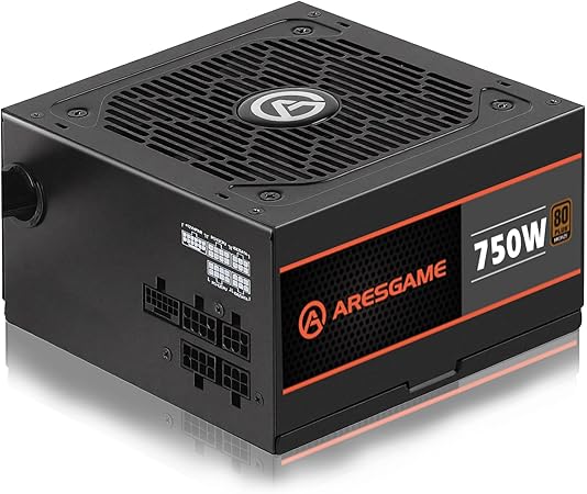 ARESGAME Fuente de alimentación de 750 W, certificado 80 Plus Bronze, fuente de alimentación semimodular