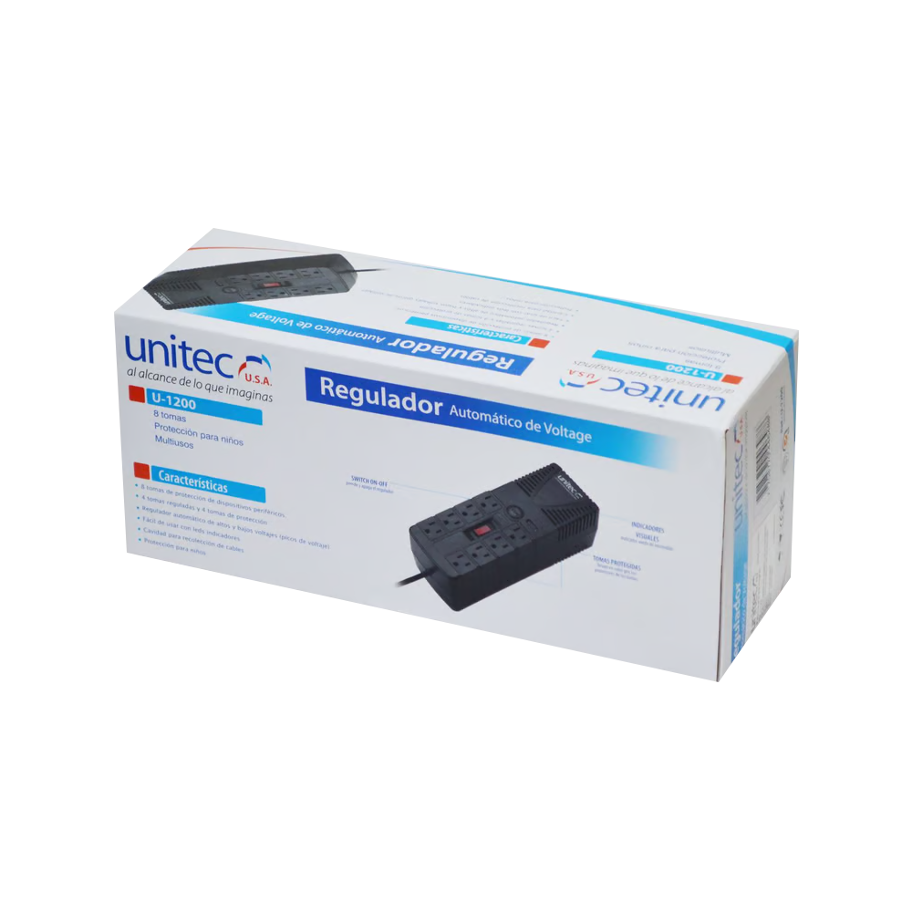 ESTABILIZADOR UNITEC 1200VA 990W 8 TOMAS U-1200