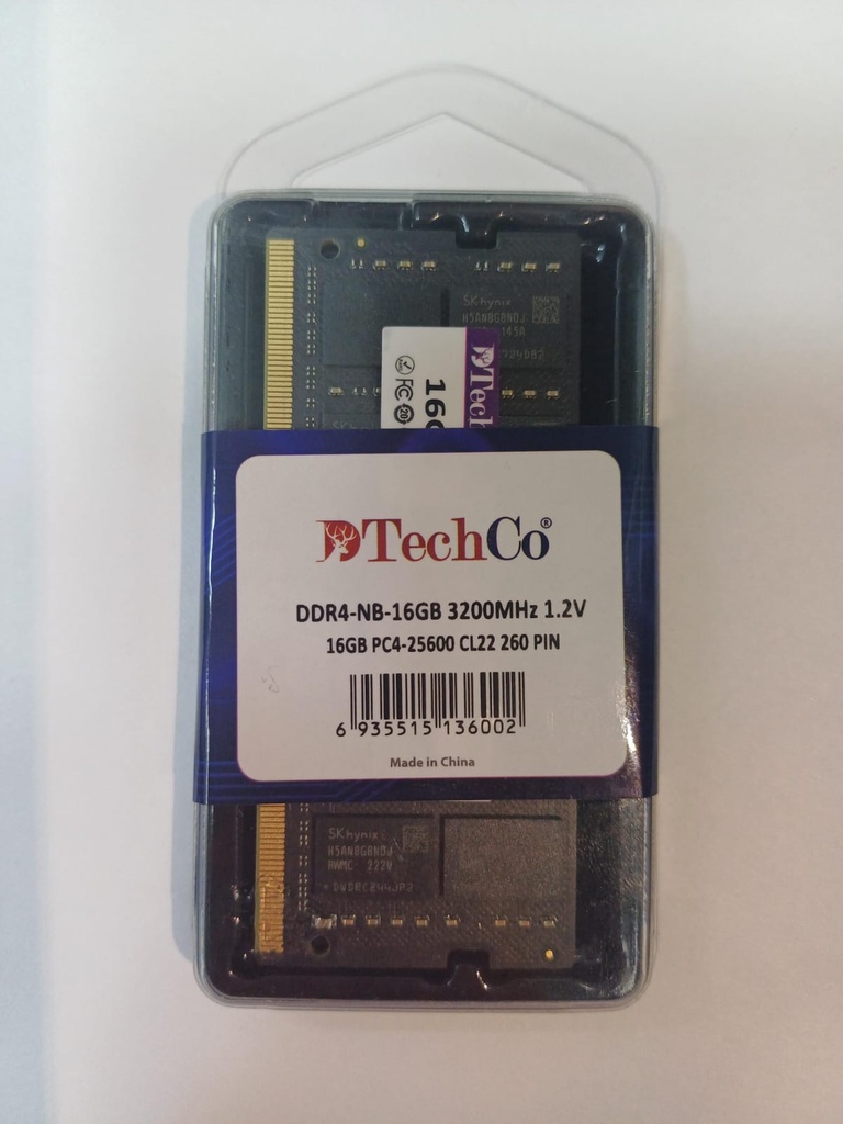 MEMORIA RAM PORTATIL DDR4 16GB 3200MHZ TECHCO CHIP SK HYNIX