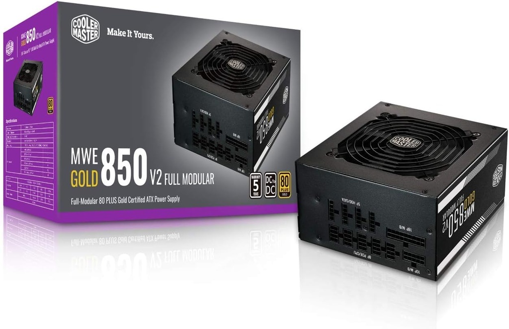 Fuente Poder MWE 850w v2 MODULAR 80 plus GOLD Cooler Master