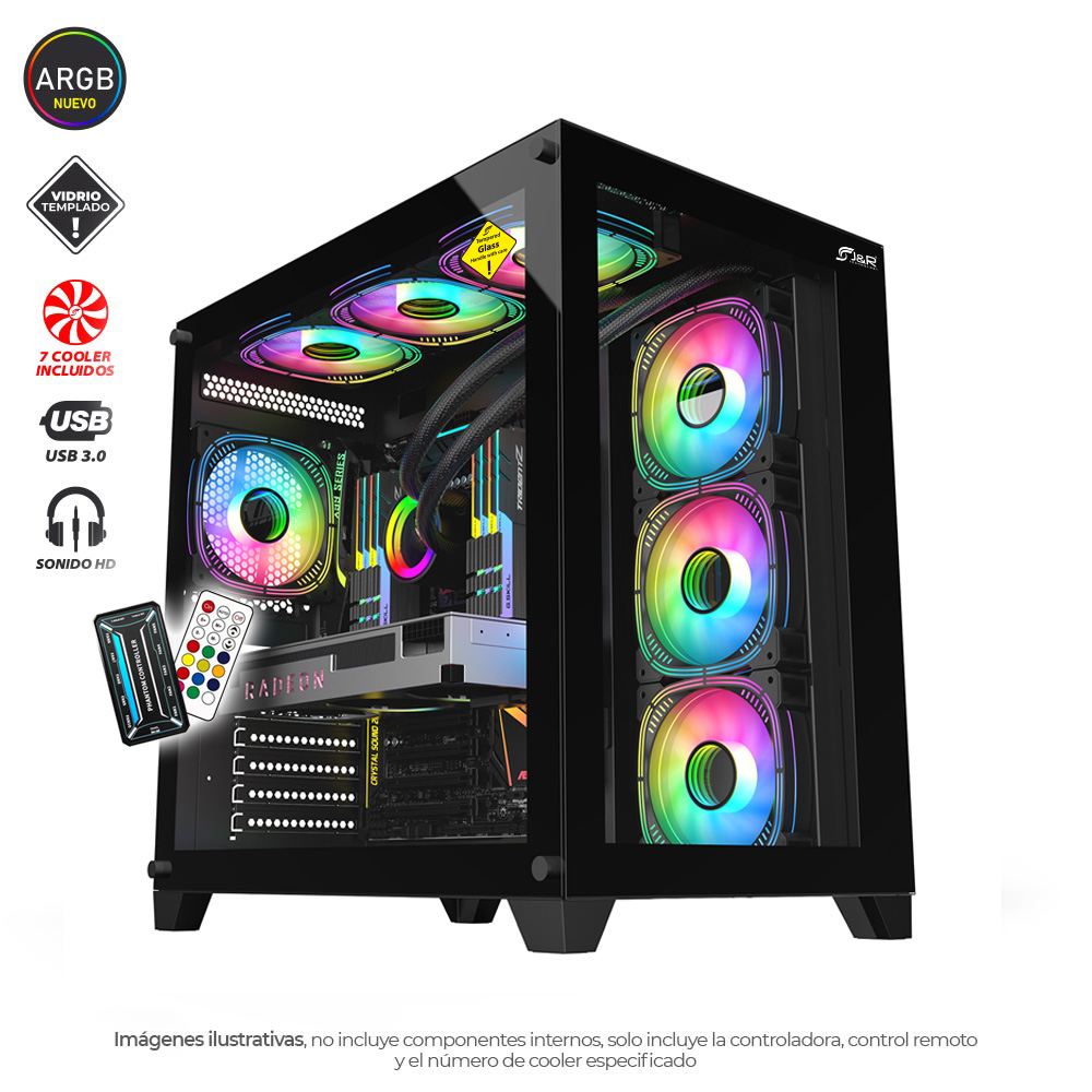 CHASIS GAMER JYR DARKNESS JX126 NEGRO / 6 COOLERS ARGB