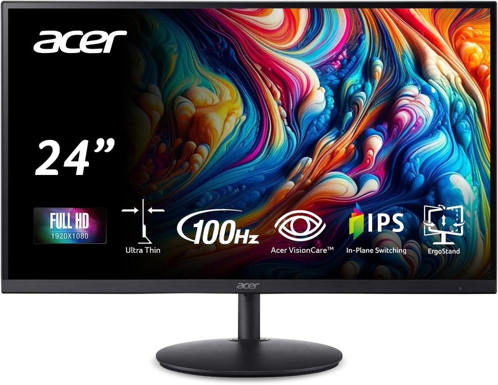 Acer SH242Y Ebmihx 23.8" FHD 1920x1080 Monitor de computadora IPS ultrafino AMD FreeSync 100Hz Altura de marco cero