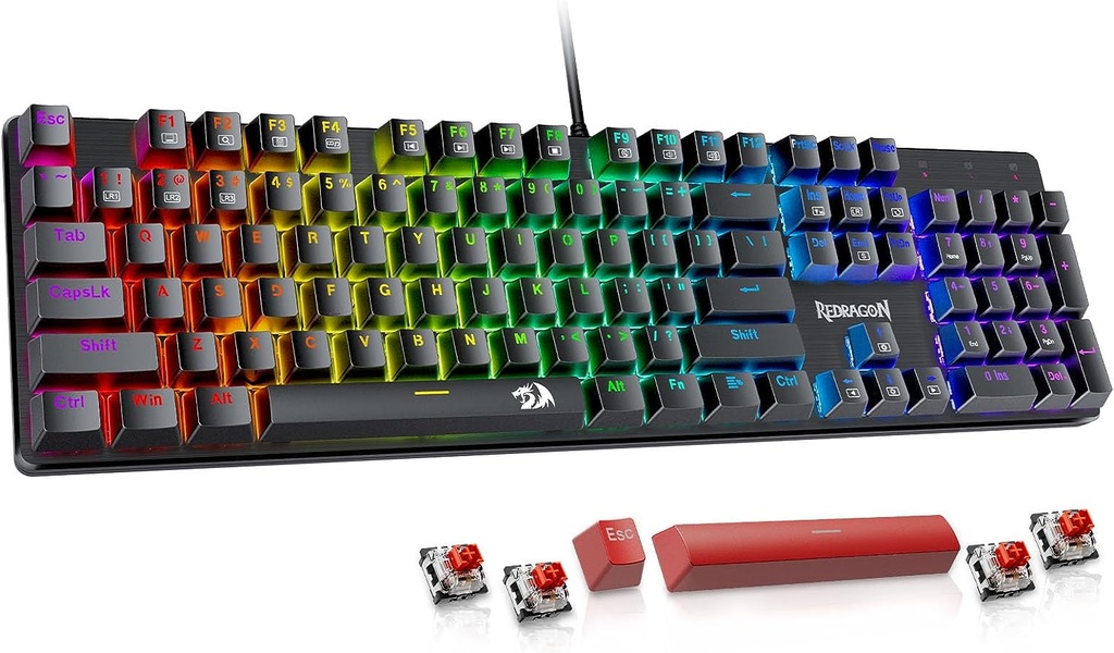 Teclado Gamer mecanico Redragon SINDRI Led Rainbow SWITCH RED