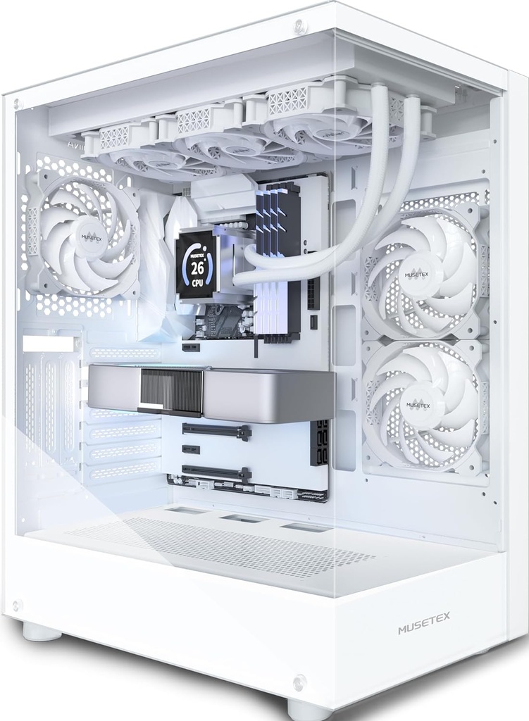 MUSETEX K2 PC CASE ATX 3 ventiladores no LED preinstalados, carcasa de computadora de torre media tipo C con vista completa