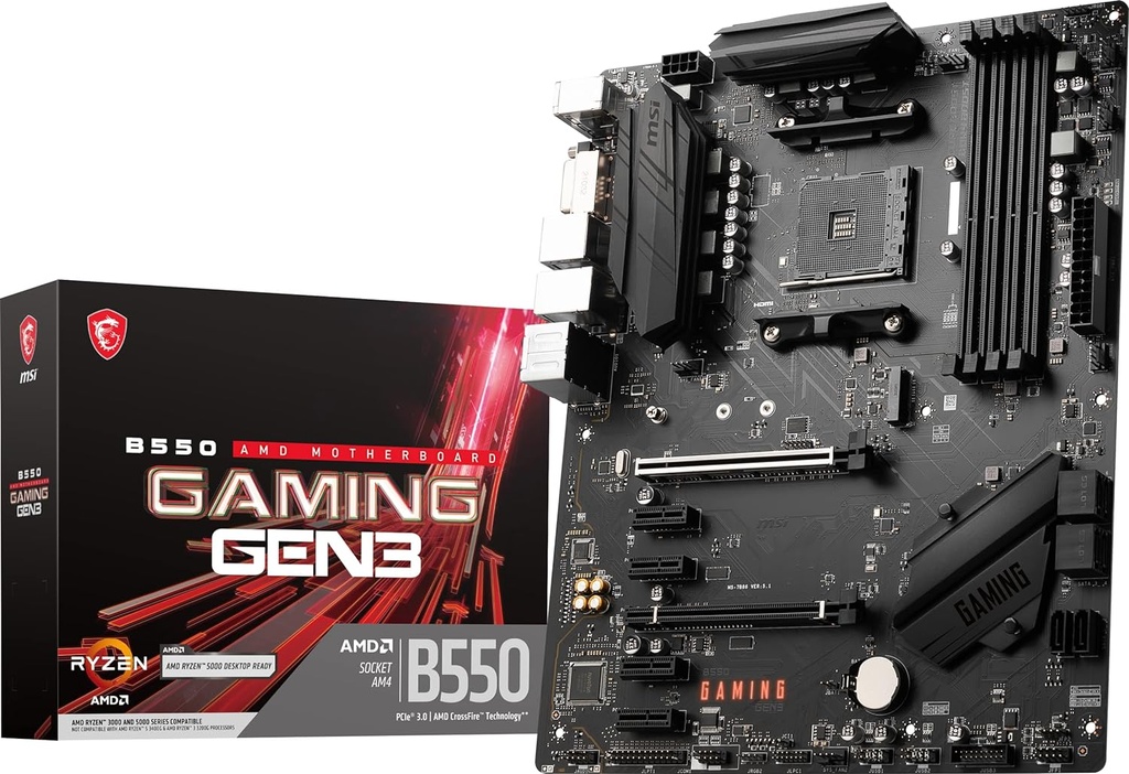 MSI Board B550 Gaming GEN3  DDR4 PCIe 3.0, SATA 6Gb/s, M.2, USB 3.2 Gen 1, HDMI, ATX, procesadores AMD Ryzen serie 5000/4000)