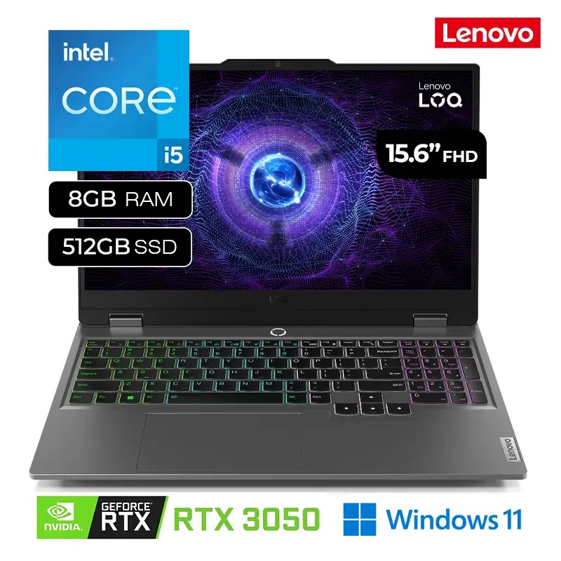 Portátil Gamer Lenovo LOQ 15IAX9 Intel Core i5-12450HX RAM 24GB NVME 512GB SSD RTX 3050 6GB 15.6" FHD