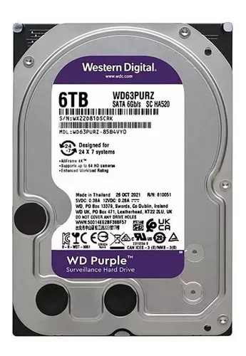 DISCO DURO HDD 6TB WESTERN DIGITAL PURPLE SATA 6GB/S MODELO: WD63PURZ