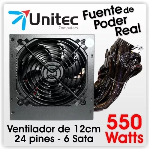Fuente de poder Unitec UF-550W para PC 80 Plus Bronce